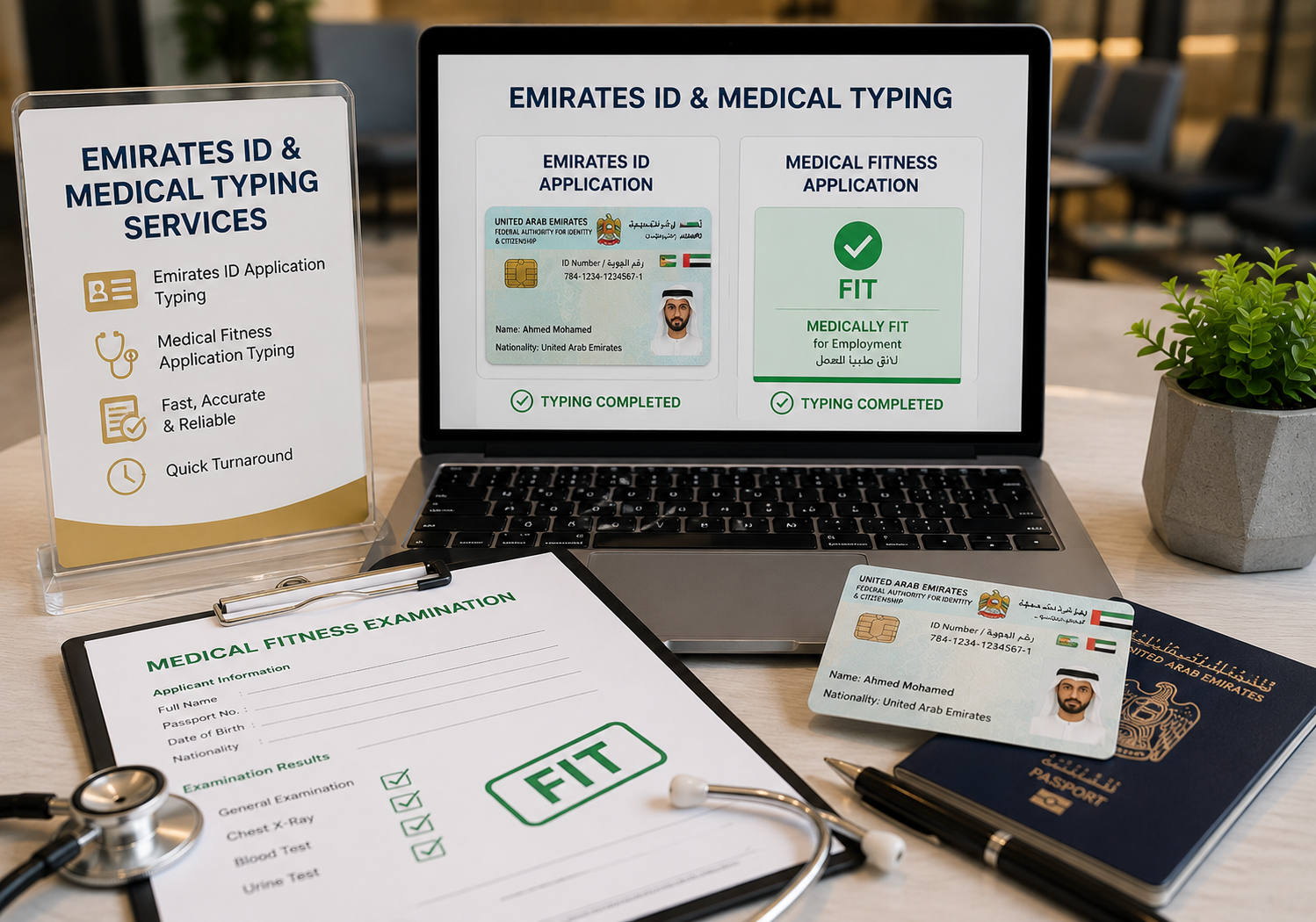 Replaceable reference visual for Emirates ID & Medical Typing Dubai